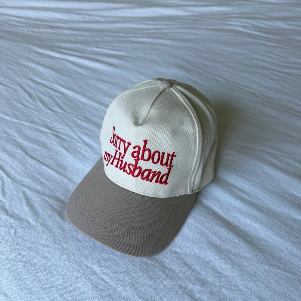 David and Young Sorry About‎ My Husband Snapback Hat Cream Tan Red Embroidery